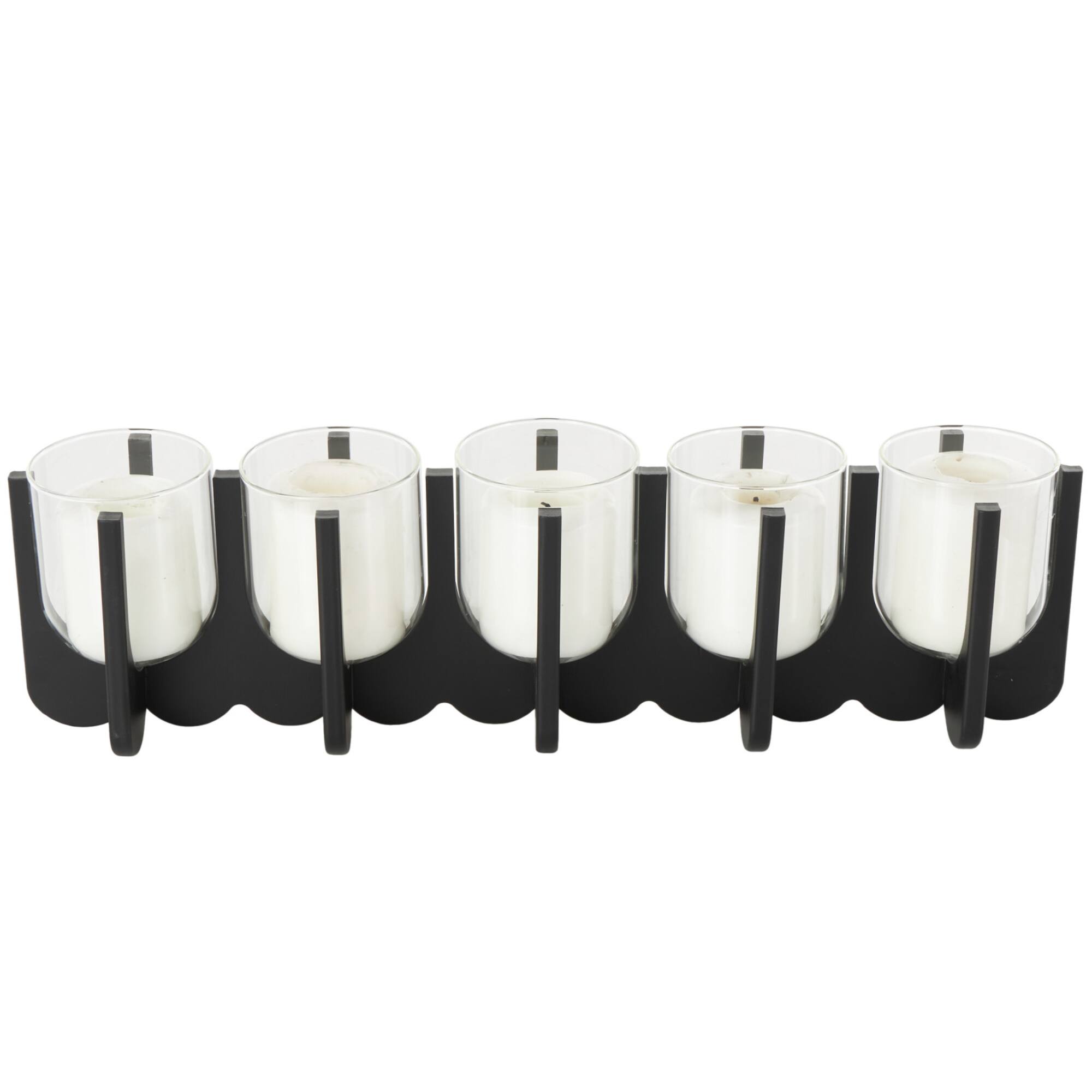 23.25" Black Wood Hurricane 5‑Slot Decorative Candle Holder
